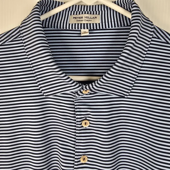 NWOT Peter Millar Summer Comfort Navy & Light Blue Striped Polo Shirt Size XL - Picture 5 of 11